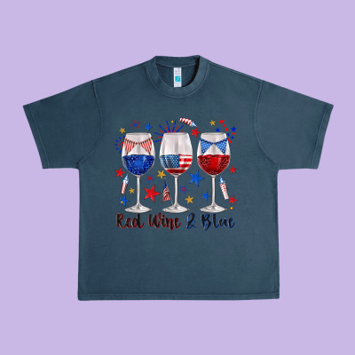 Urban Heavy Tee red wine and blue wine glasses