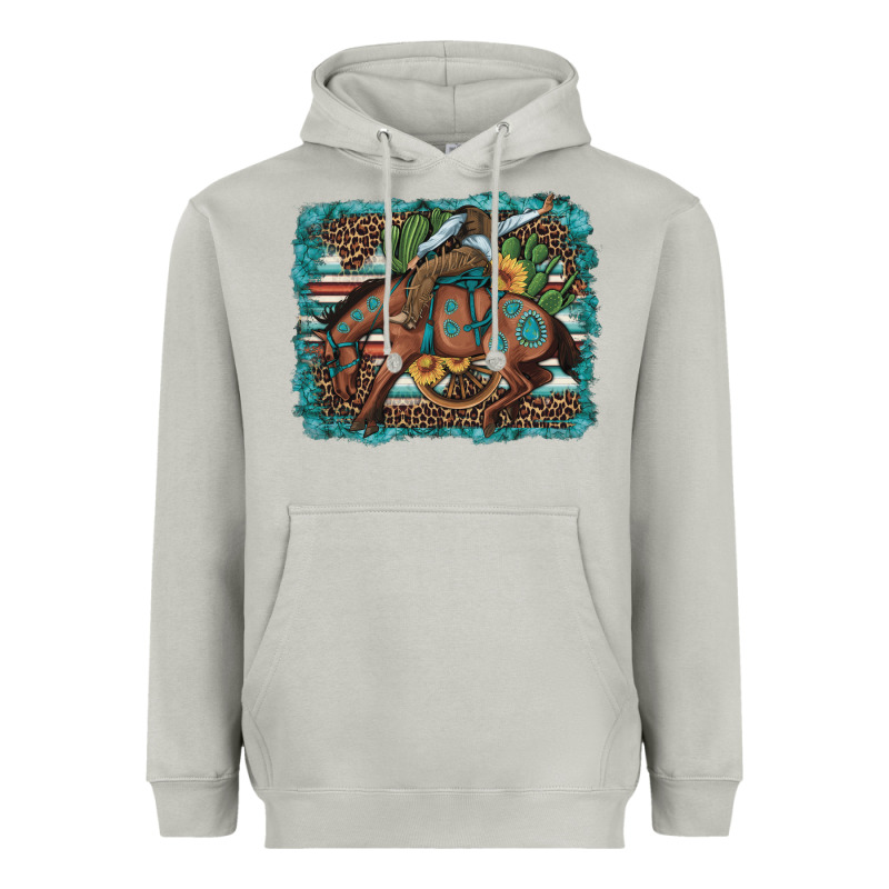 Bucking Bronco Cowboy Rodeo Cactus And Sunflowers Heavyweight Hoodie by Artiststas | Teevron