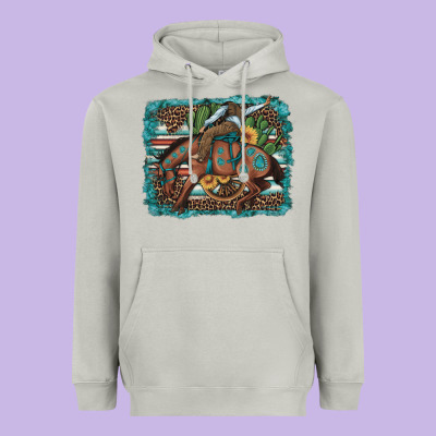 Bucking Bronco Cowboy Rodeo Cactus And Sunflowers Heavyweight Hoodie Designed By Artiststas