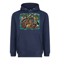 Navy bucking bronco cowboy rodeo cactus and sunflowers Heavyweight Hoodie - Artiststas