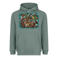 Sage bucking bronco cowboy rodeo cactus and sunflowers Heavyweight Hoodie - Artiststas