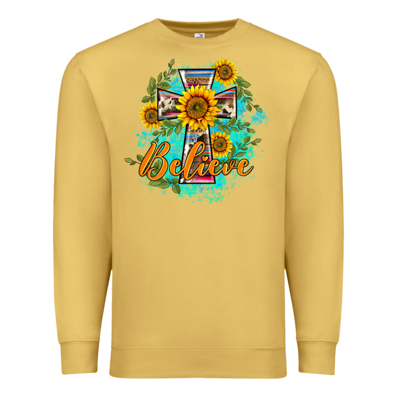 Western Belive Sunflowers Cross Premium Sweatshirt by BarkalooDesign | Teevron