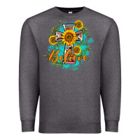 Charcoal Heather western belive sunflowers cross Premium Sweatshirt - BarkalooDesign