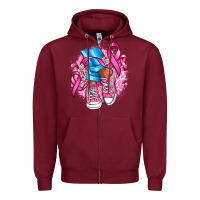 Burgundy cancer ribbon pink converse and flowers Zipper Hoodie - AdoDesignShop