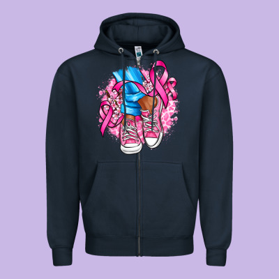 Cancer Ribbon Pink Converse And Flowers Zipper Hoodie Designed By Adodesignshop