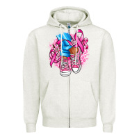 Oatmeal Heather cancer ribbon pink converse and flowers Zipper Hoodie - AdoDesignShop
