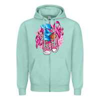 Seafoam cancer ribbon pink converse and flowers Zipper Hoodie - AdoDesignShop