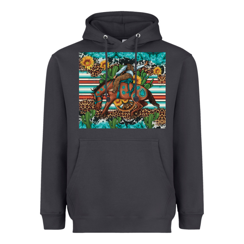 Bucking Bronco Cowboy Rodeo Cactus And Sunflowers Heavyweight Hoodie by Artiststas | Teevron
