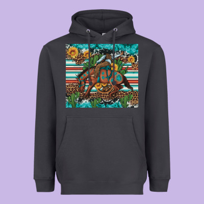 Bucking Bronco Cowboy Rodeo Cactus And Sunflowers Heavyweight Hoodie Designed By Artiststas