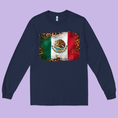 Mexican And Leopard Flag Long Sleeve Tee Designed By Cts Tumbler Store
