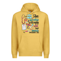 Antique Gold she works willingly with her hands Premium Hoodie - MaliasSmallBusiness