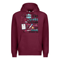 Burgundy she works willingly with her hands Premium Hoodie - MaliasSmallBusiness