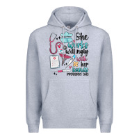 Heather Grey she works willingly with her hands Premium Hoodie - MaliasSmallBusiness