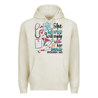 Oatmeal Heather she works willingly with her hands Premium Hoodie - MaliasSmallBusiness