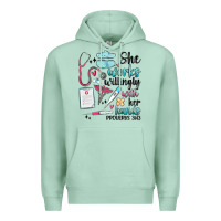 Seafoam she works willingly with her hands Premium Hoodie - MaliasSmallBusiness