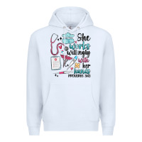 White she works willingly with her hands Premium Hoodie - MaliasSmallBusiness