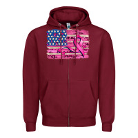 Burgundy american flag and  cancer ribbon pattern Zipper Hoodie - AdoDesignShop