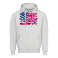 Dove Grey american flag and  cancer ribbon pattern Zipper Hoodie - AdoDesignShop