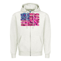Oatmeal Heather american flag and  cancer ribbon pattern Zipper Hoodie - AdoDesignShop