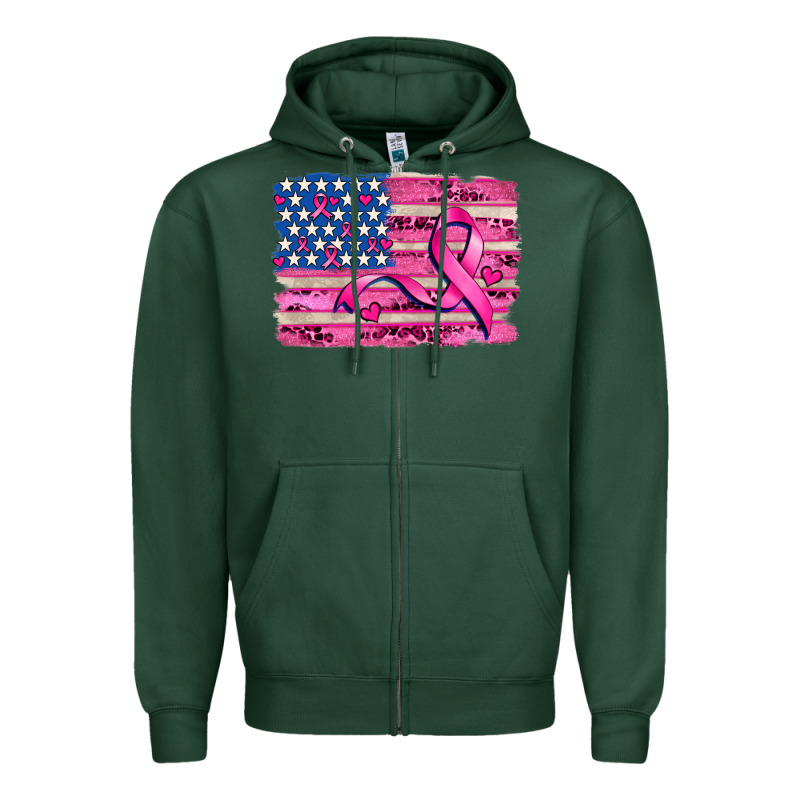 American Flag And  Cancer Ribbon Pattern Zipper Hoodie by AdoDesignShop | Teevron