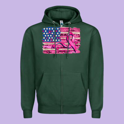 American Flag And  Cancer Ribbon Pattern Zipper Hoodie Designed By Adodesignshop