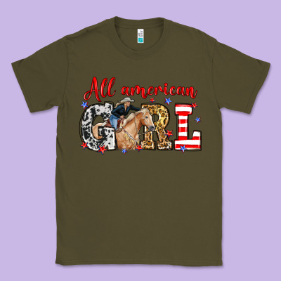 All American Girl With Cowgirl Classic Tee Designed By Neo Western