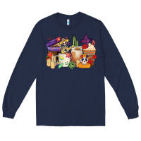 Navy mexican dia de los muertos coffee cups Long Sleeve Tee - CTS Tumbler Store