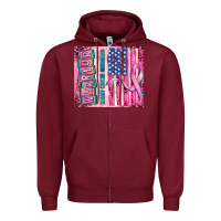 Burgundy warrior breast cancer and american flag Zipper Hoodie - AdoDesignShop