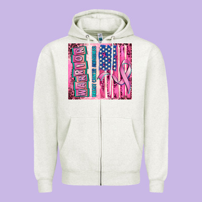 Warrior Breast Cancer And American Flag Zipper Hoodie Designed By Adodesignshop