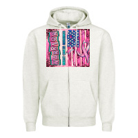 Oatmeal Heather warrior breast cancer and american flag Zipper Hoodie - AdoDesignShop