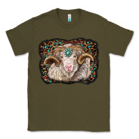 Army Green merino ram with leopard background Classic Tee - BarkalooDesign