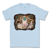 Dusty Blue merino ram with leopard background Classic Tee - BarkalooDesign