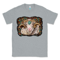 Heather Grey merino ram with leopard background Classic Tee - BarkalooDesign