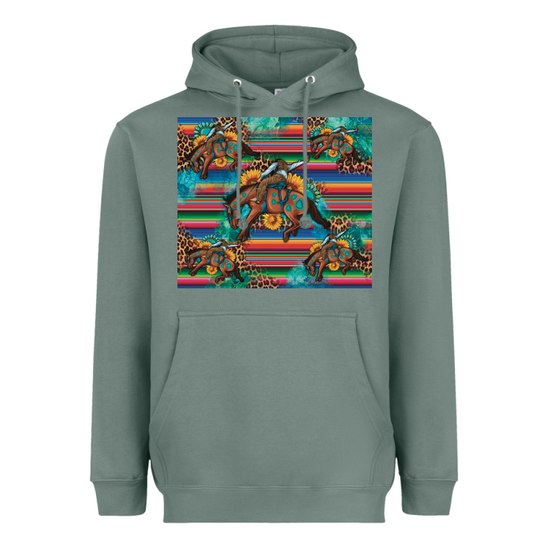 Bucking Bronco Serape Turquoise Heavyweight Hoodie by Artiststas | Teevron