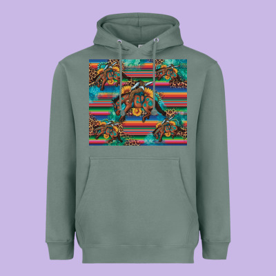 Bucking Bronco Serape Turquoise Heavyweight Hoodie Designed By Artiststas