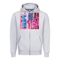 Heather Grey hope  breast cancer and american flag Zipper Hoodie - AdoDesignShop