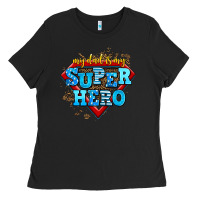 Black my dad is my super hero Ladies Tee - AdoDesignShop