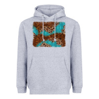 Heather Grey turquoise glitter leopard background Heavyweight Hoodie - AdoDesignShop