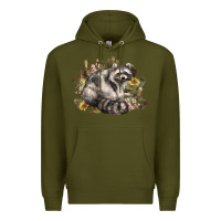 Army Green floral racoon western Premium Hoodie - NancyCooperArtShop