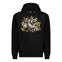 Black floral racoon western Premium Hoodie - NancyCooperArtShop