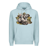 Blue Mist floral racoon western Premium Hoodie - NancyCooperArtShop