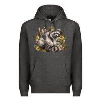 Charcoal Heather floral racoon western Premium Hoodie - NancyCooperArtShop