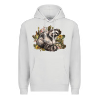 Dove Grey floral racoon western Premium Hoodie - NancyCooperArtShop