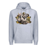 Heather Grey floral racoon western Premium Hoodie - NancyCooperArtShop