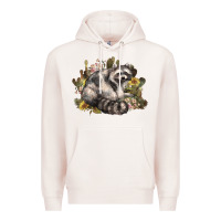 Pale Pink floral racoon western Premium Hoodie - NancyCooperArtShop