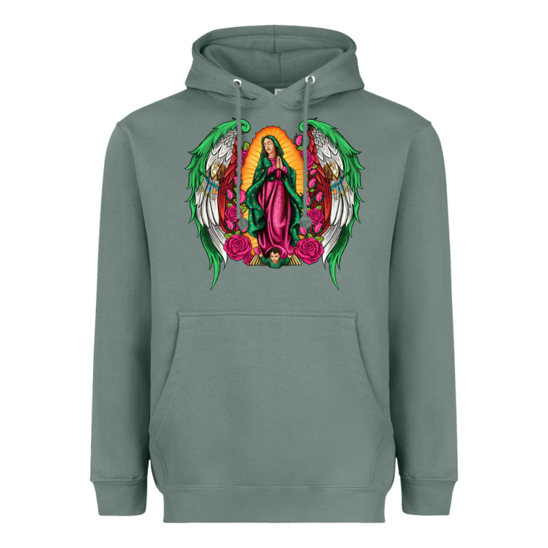 Mexican Flag Wings Our Lady Of Guadalupe Heavyweight Hoodie by Artiststas | Teevron