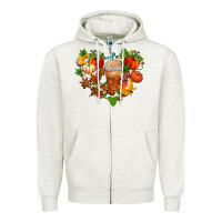 Oatmeal Heather fall pumpkin heart Zipper Hoodie - AdoDesignShop