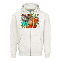 Oatmeal Heather western leopard  fall   hearts Zipper Hoodie - AdoDesignShop