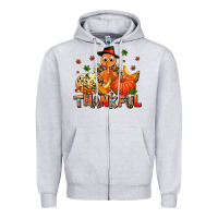 Heather Grey thankful pumpkins and turkey Zipper Hoodie - AdoDesignShop