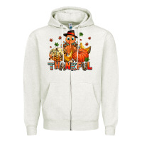 Oatmeal Heather thankful pumpkins and turkey Zipper Hoodie - AdoDesignShop